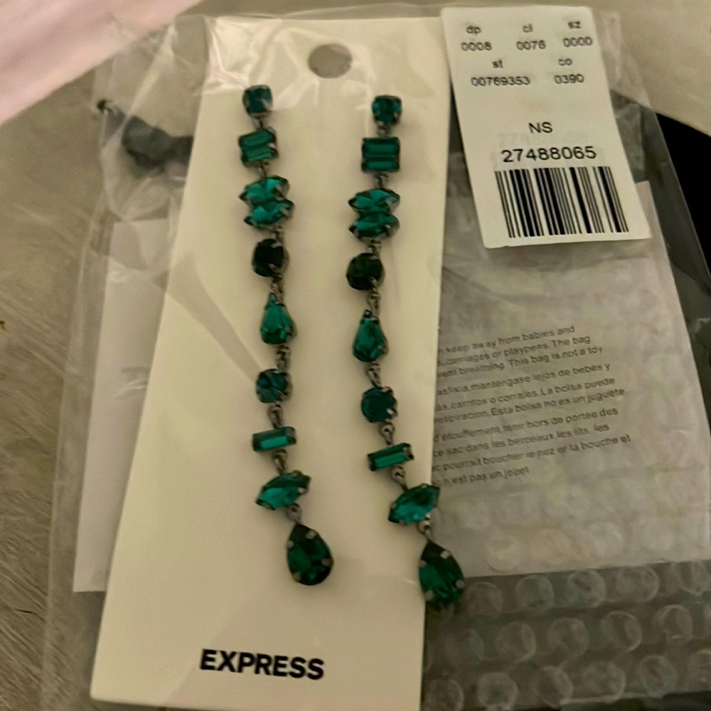 NWT Express Green Rhinestone Earrings